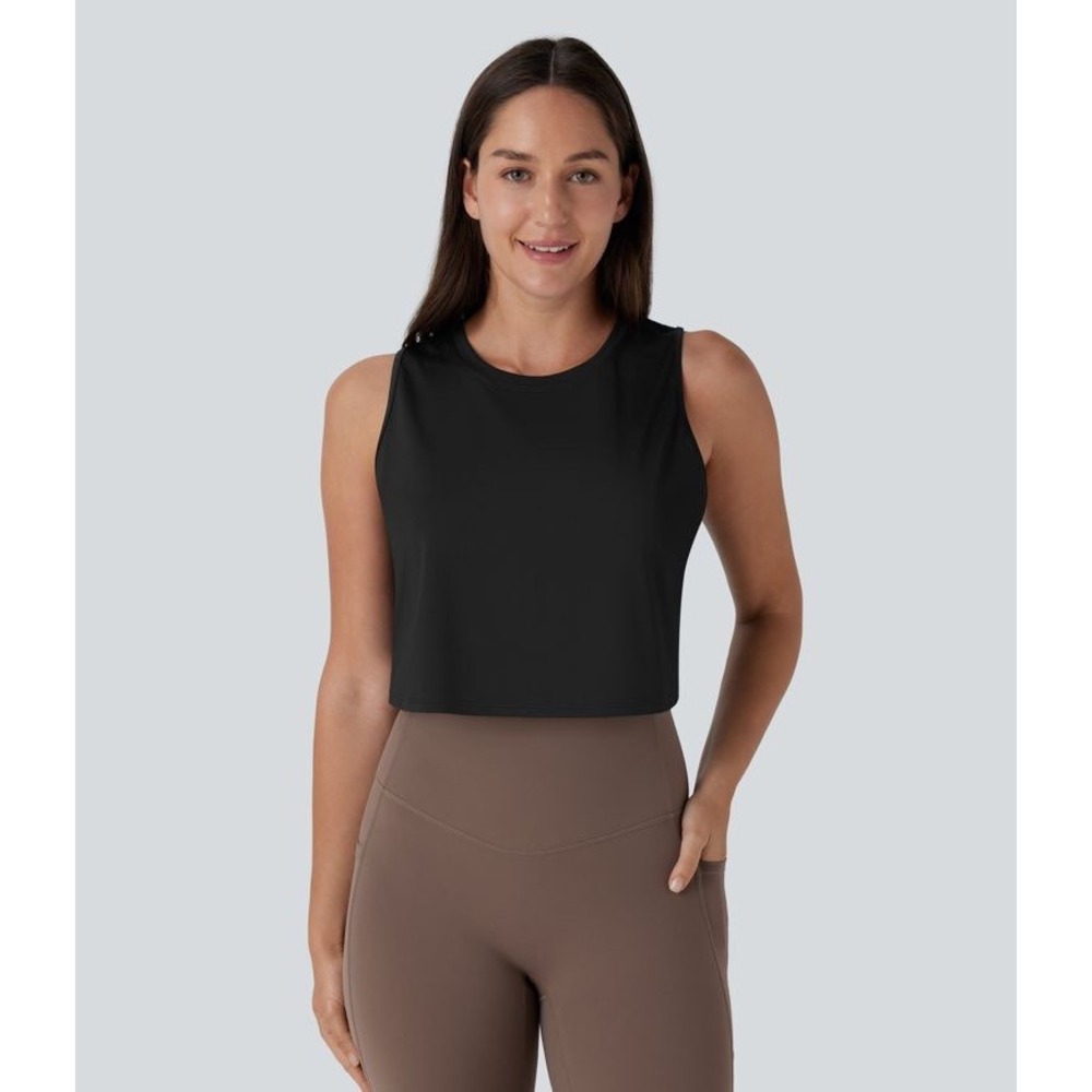 Halara Tank Top Side Knot Cropped Size Large Black Women
